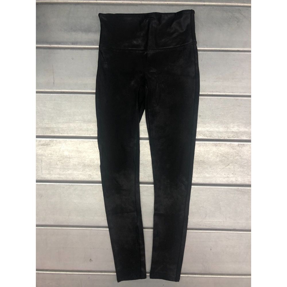 Spanx Leggings Womens Medium Petite Black High Waist Faux Leather Workout Yoga‎